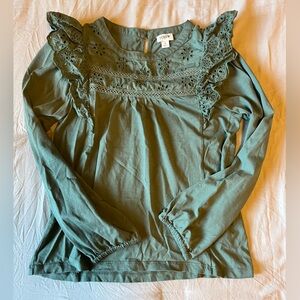 Jcrew ruffle sleeve eyelet sage green top